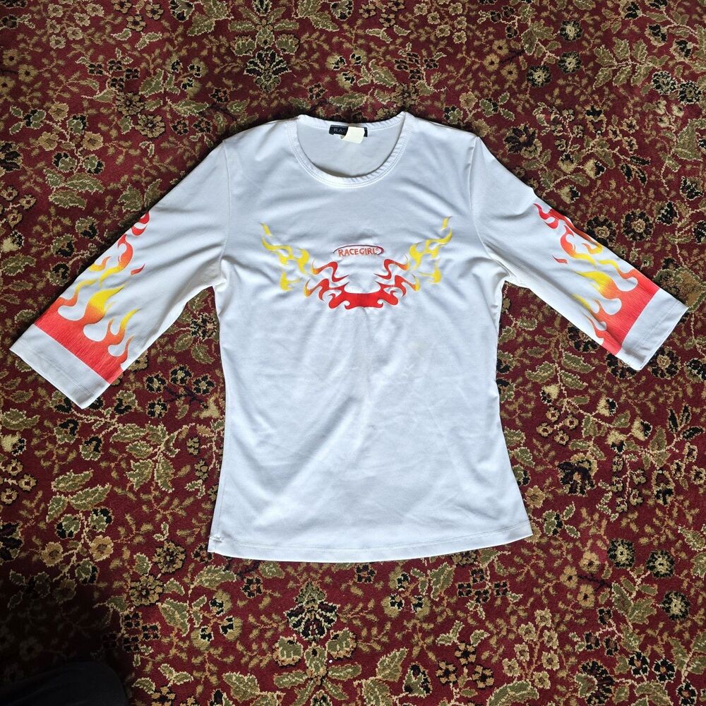 Vintage Racegirl Y2K embroidered top USA Stretchy Womens Medium